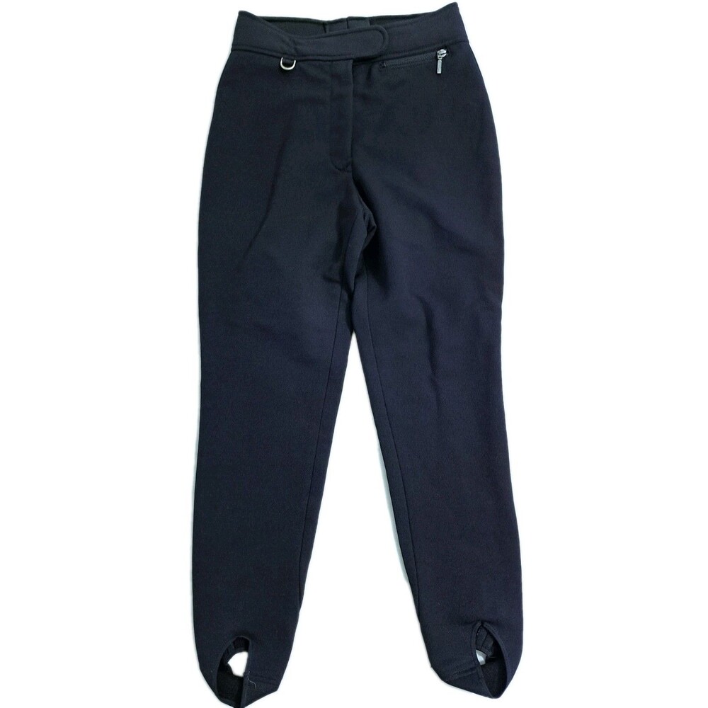 Vintage FERA Skiwear Black Wool Nylon Ski Pants Stirrups Women Size 8R